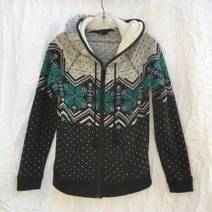 American Eagle Zip Up Hoodie Sherpa Hood AE Zip Up Sweater AE Fair Isle Hoodie